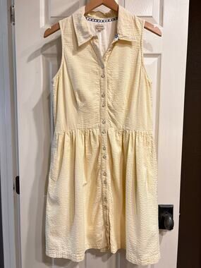 CREMIEUX Yellow White Striped Sundress Size 8 Resort Preppy Summer Midi Coastal